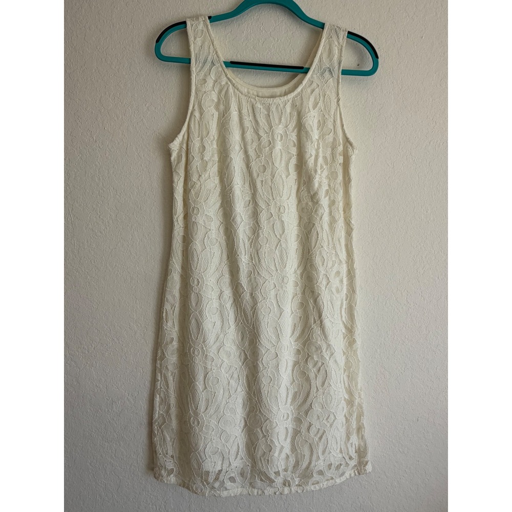 Ann Taylor LOFT Cream Floral Lace Sleeveless Shift Dress Size 8 303373
